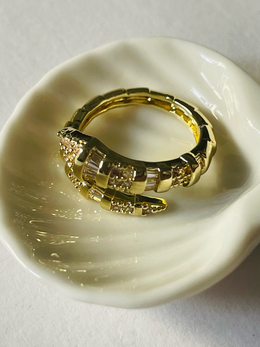 Gold snake wrap ring with clear crystals size 6.5